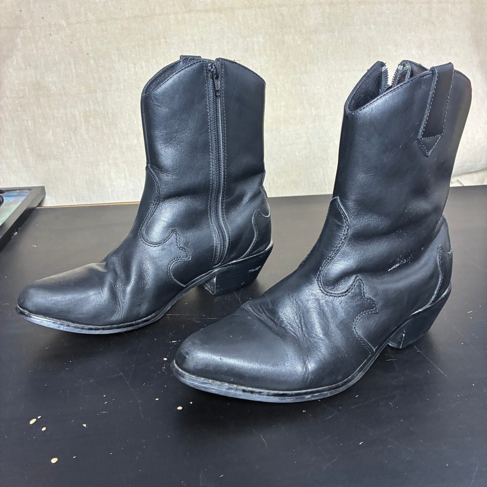 Dingo Black Leather Western Ankle Boots Cowboy Stitching Womens 8.5 - Picture 4 of 8